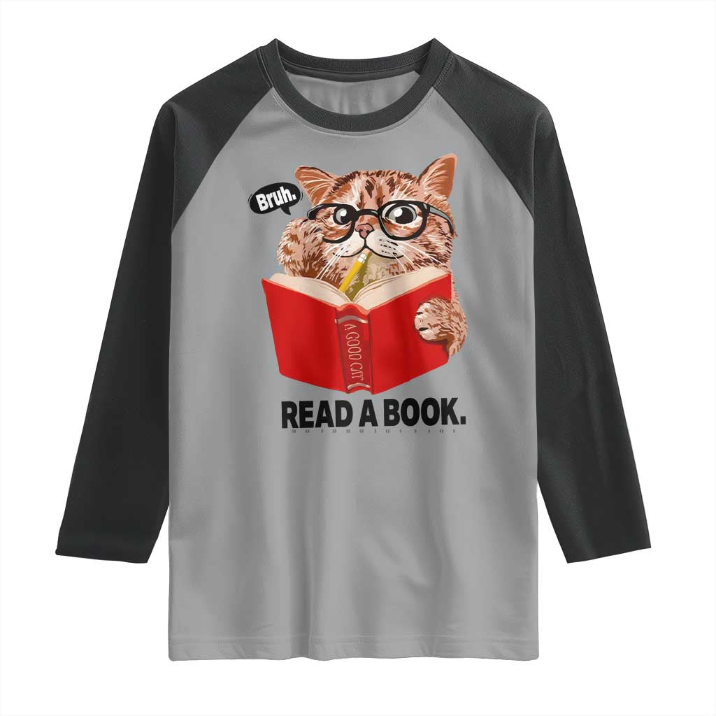 Funny Cat Reading Raglan Shirt Book Lover - Wonder Print Shop