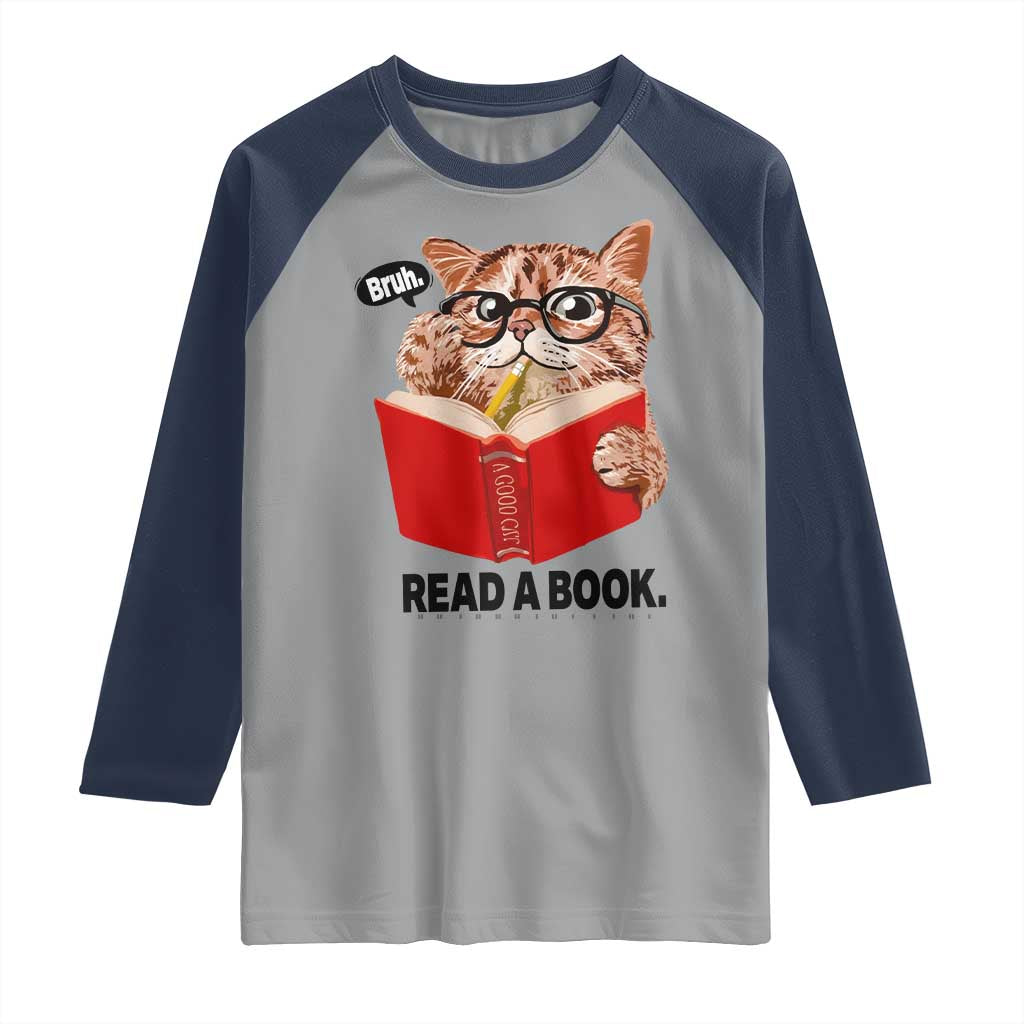 Funny Cat Reading Raglan Shirt Book Lover - Wonder Print Shop