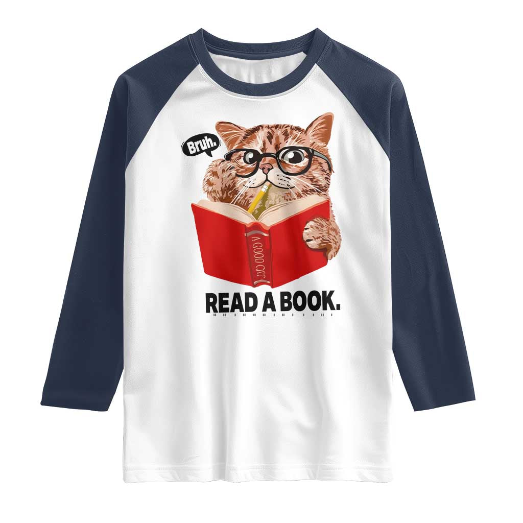 Funny Cat Reading Raglan Shirt Book Lover - Wonder Print Shop