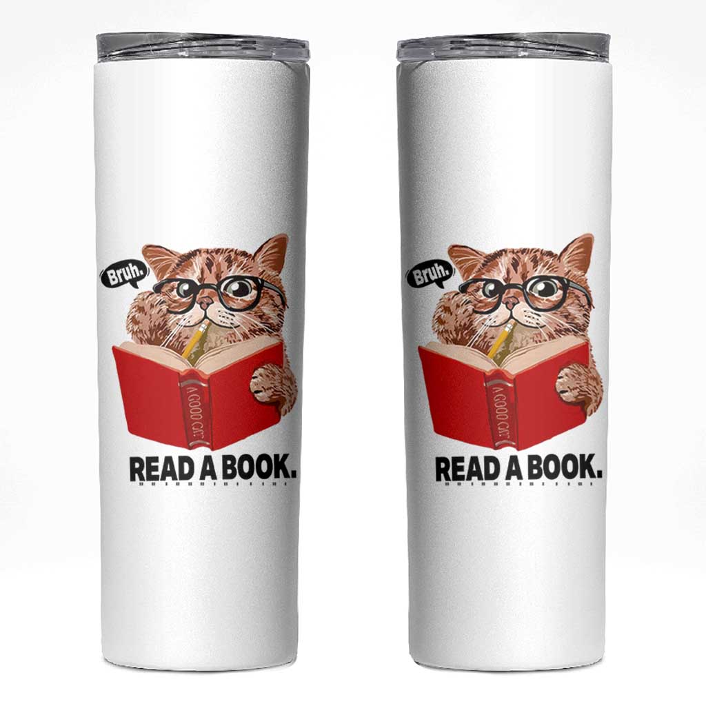 Funny Cat Reading Skinny Tumbler Book Lover - Wonder Print Shop