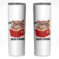 Funny Cat Reading Skinny Tumbler Book Lover - Wonder Print Shop