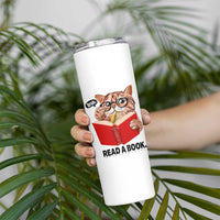 Funny Cat Reading Skinny Tumbler Book Lover - Wonder Print Shop