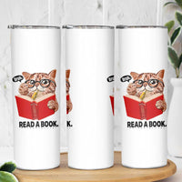 Funny Cat Reading Skinny Tumbler Book Lover - Wonder Print Shop