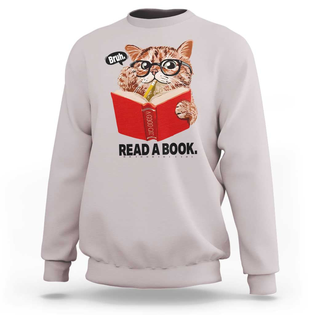Funny Cat Reading Sweatshirt Book Lover - Wonder Print Shop