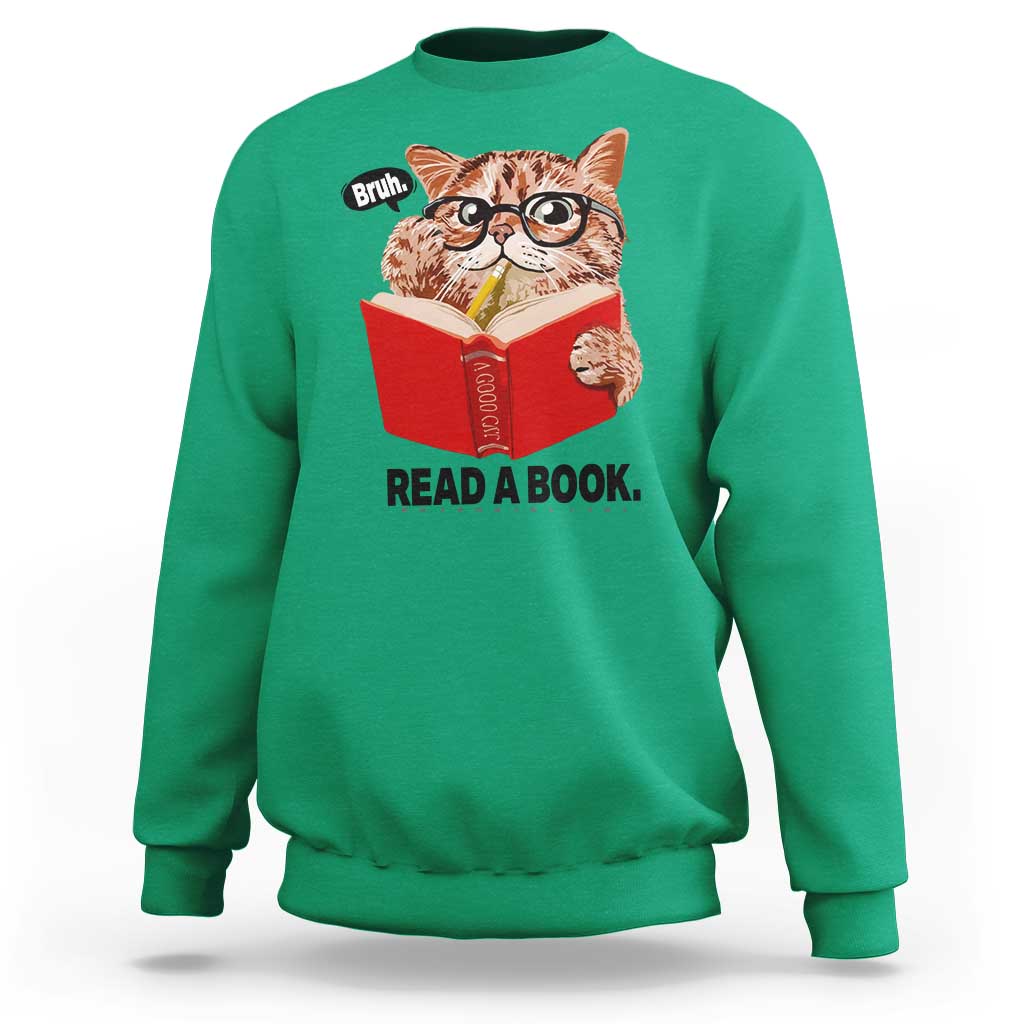 Funny Cat Reading Sweatshirt Book Lover - Wonder Print Shop