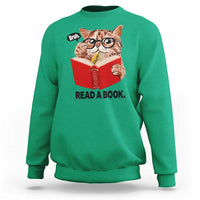 Funny Cat Reading Sweatshirt Book Lover - Wonder Print Shop