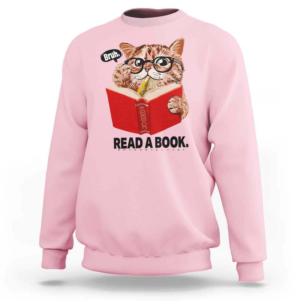 Funny Cat Reading Sweatshirt Book Lover - Wonder Print Shop
