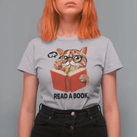 Funny Cat Reading T Shirt For Women Book Lover - Wonder Print Shop