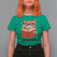 Funny Cat Reading T Shirt For Women Book Lover - Wonder Print Shop