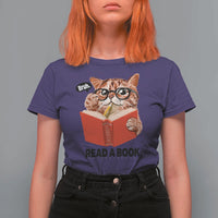 Funny Cat Reading T Shirt For Women Book Lover - Wonder Print Shop