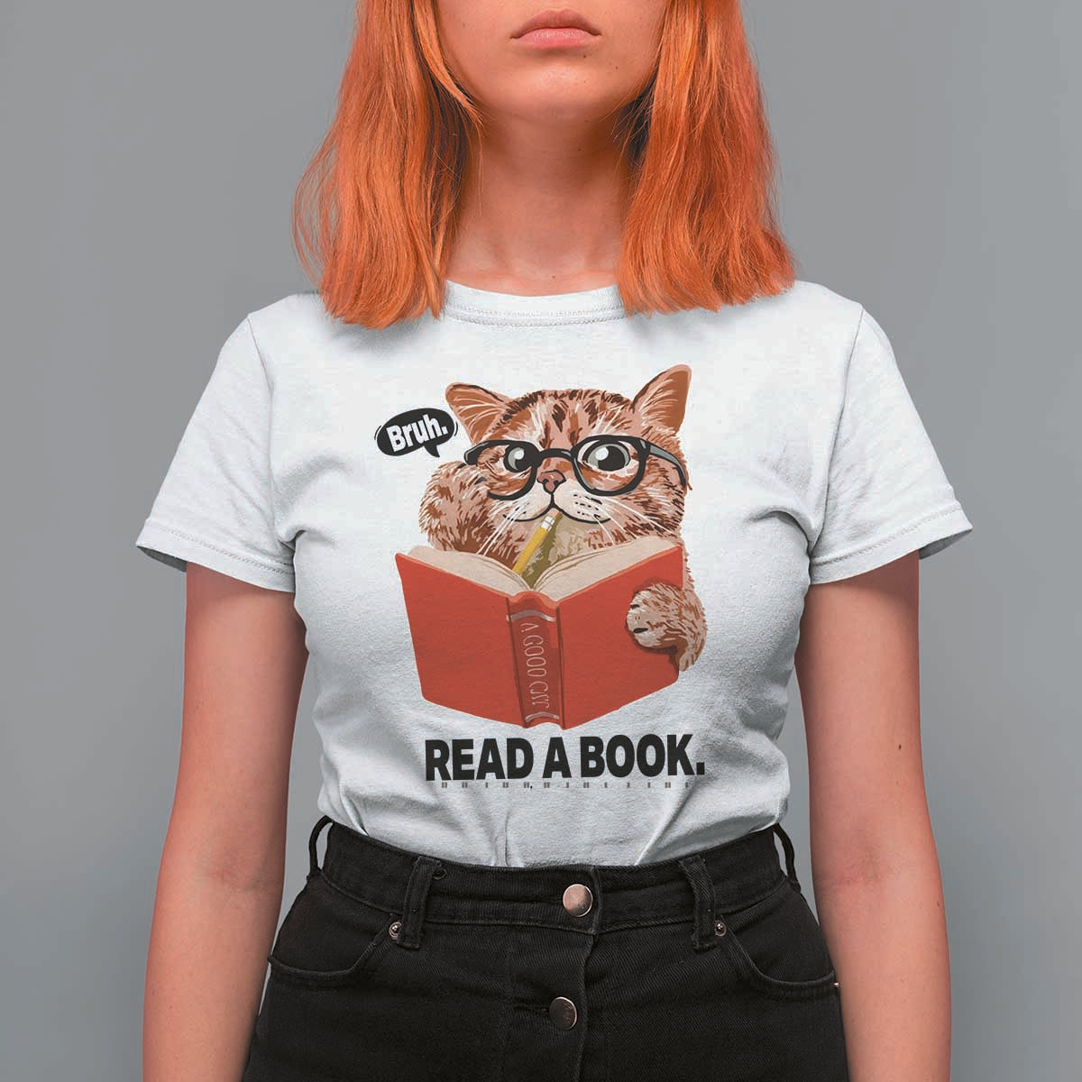 Funny Cat Reading T Shirt For Women Book Lover - Wonder Print Shop