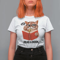 Funny Cat Reading T Shirt For Women Book Lover - Wonder Print Shop