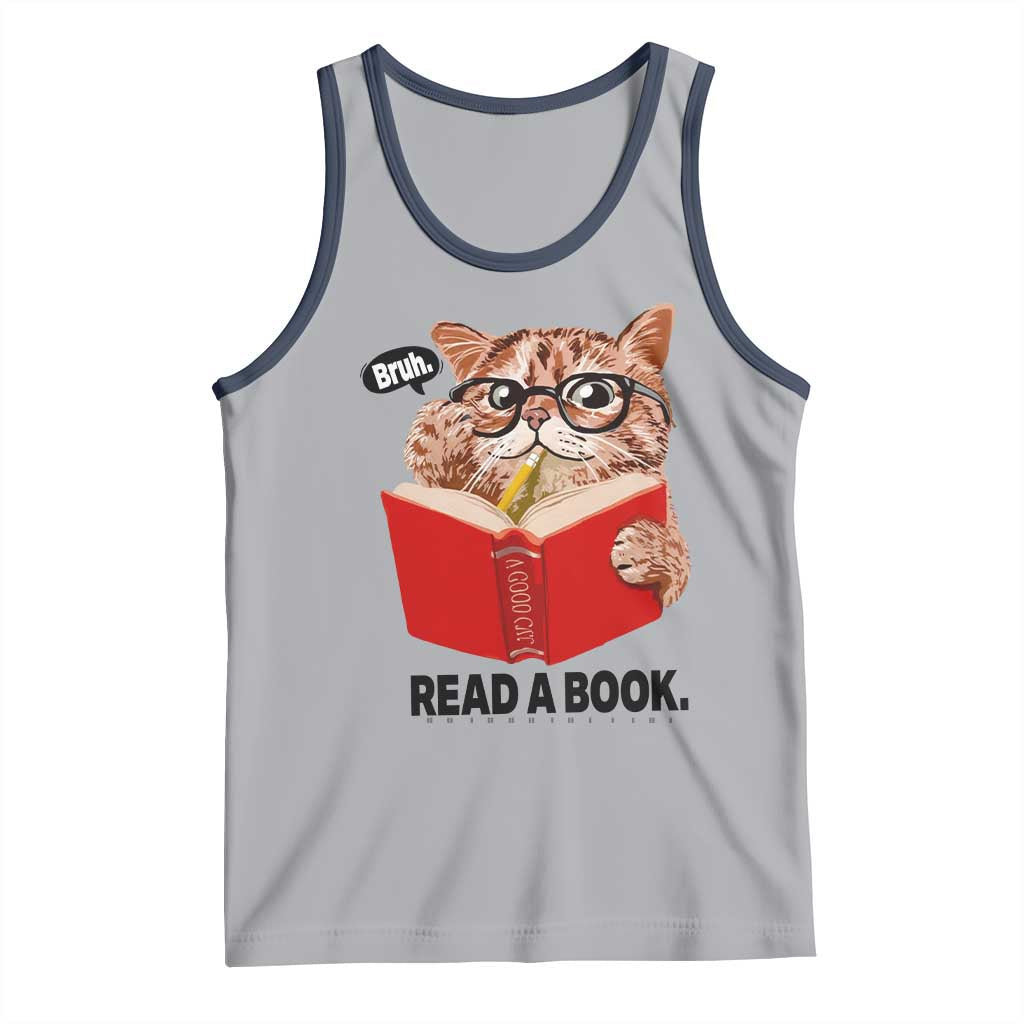 Funny Cat Reading Tank Top Book Lover - Wonder Print Shop
