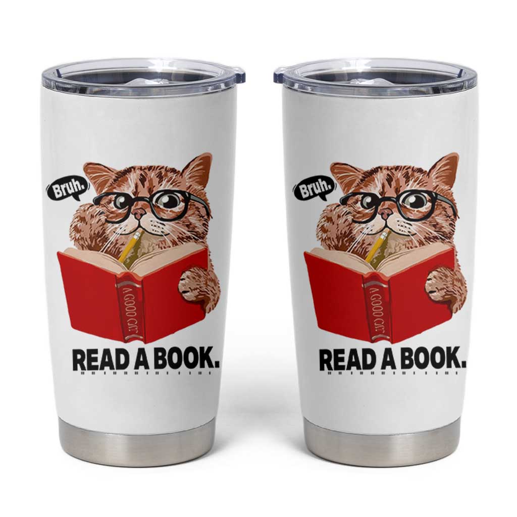 Funny Cat Reading Tumbler Cup Book Lover - Wonder Print Shop