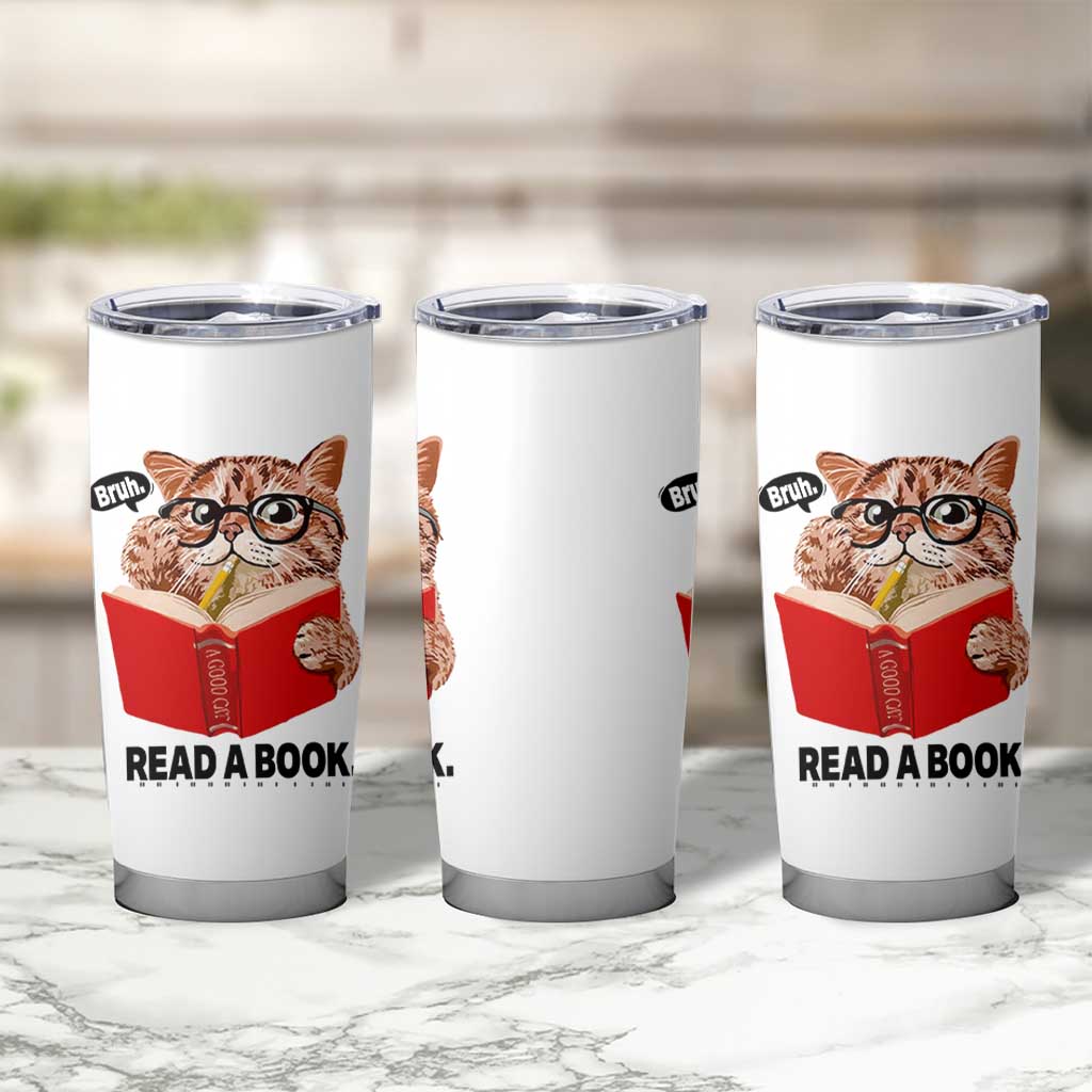 Funny Cat Reading Tumbler Cup Book Lover - Wonder Print Shop
