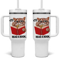 Funny Cat Reading Tumbler With Handle Book Lover - Wonder Print Shop