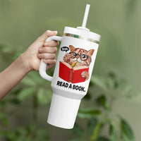 Funny Cat Reading Tumbler With Handle Book Lover - Wonder Print Shop