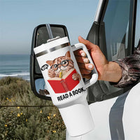 Funny Cat Reading Tumbler With Handle Book Lover - Wonder Print Shop