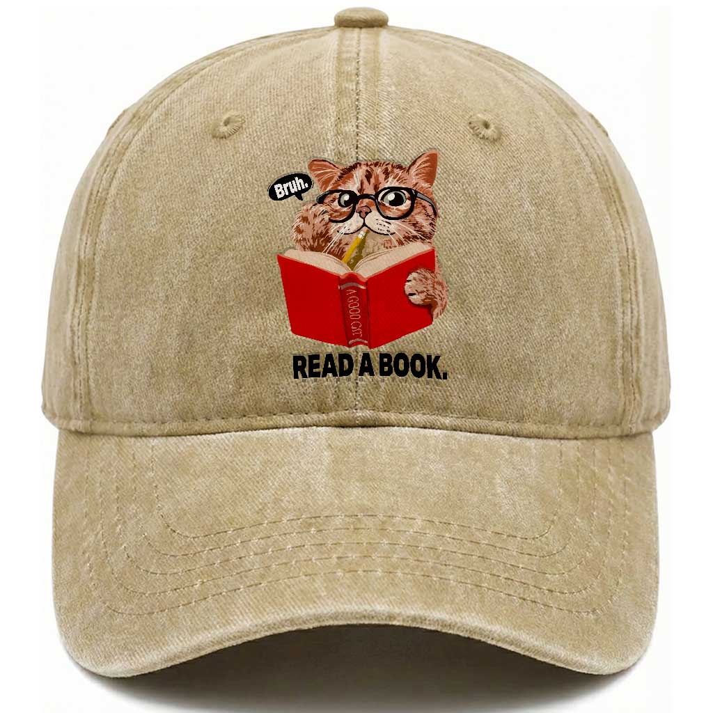 Funny Cat Reading Washed Cotton Baseball Cap Book Lover