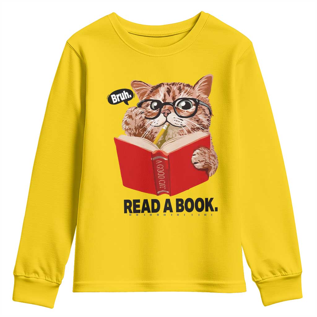 Funny Cat Reading Youth Sweatshirt Book Lover - Wonder Print Shop