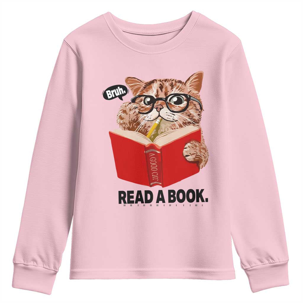 Funny Cat Reading Youth Sweatshirt Book Lover - Wonder Print Shop