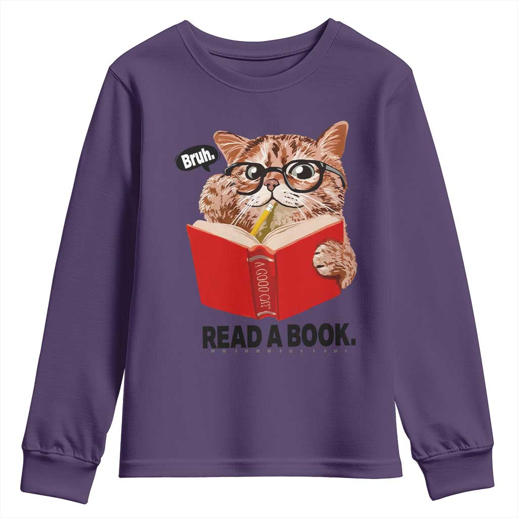 Funny Cat Reading Youth Sweatshirt Book Lover - Wonder Print Shop
