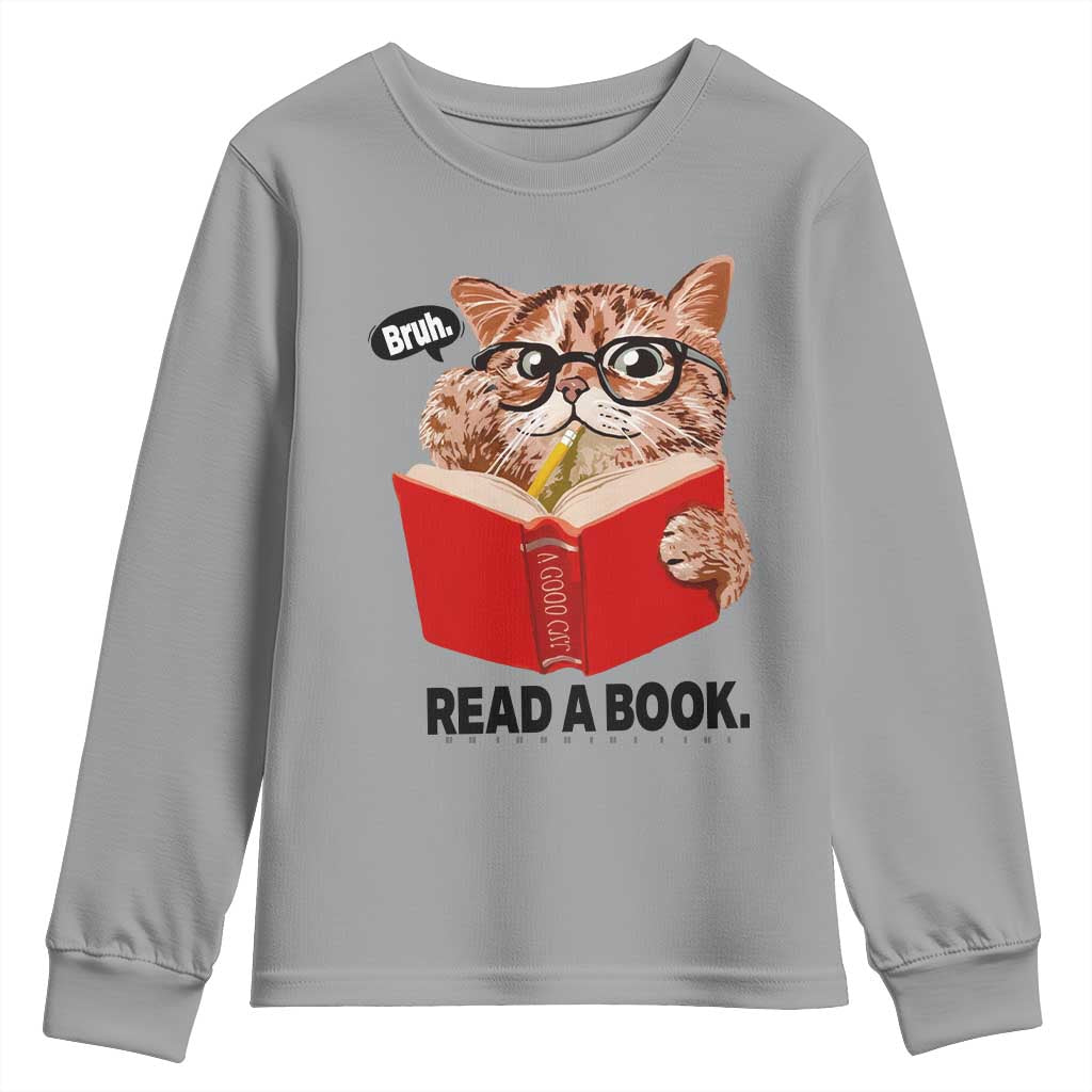 Funny Cat Reading Youth Sweatshirt Book Lover - Wonder Print Shop