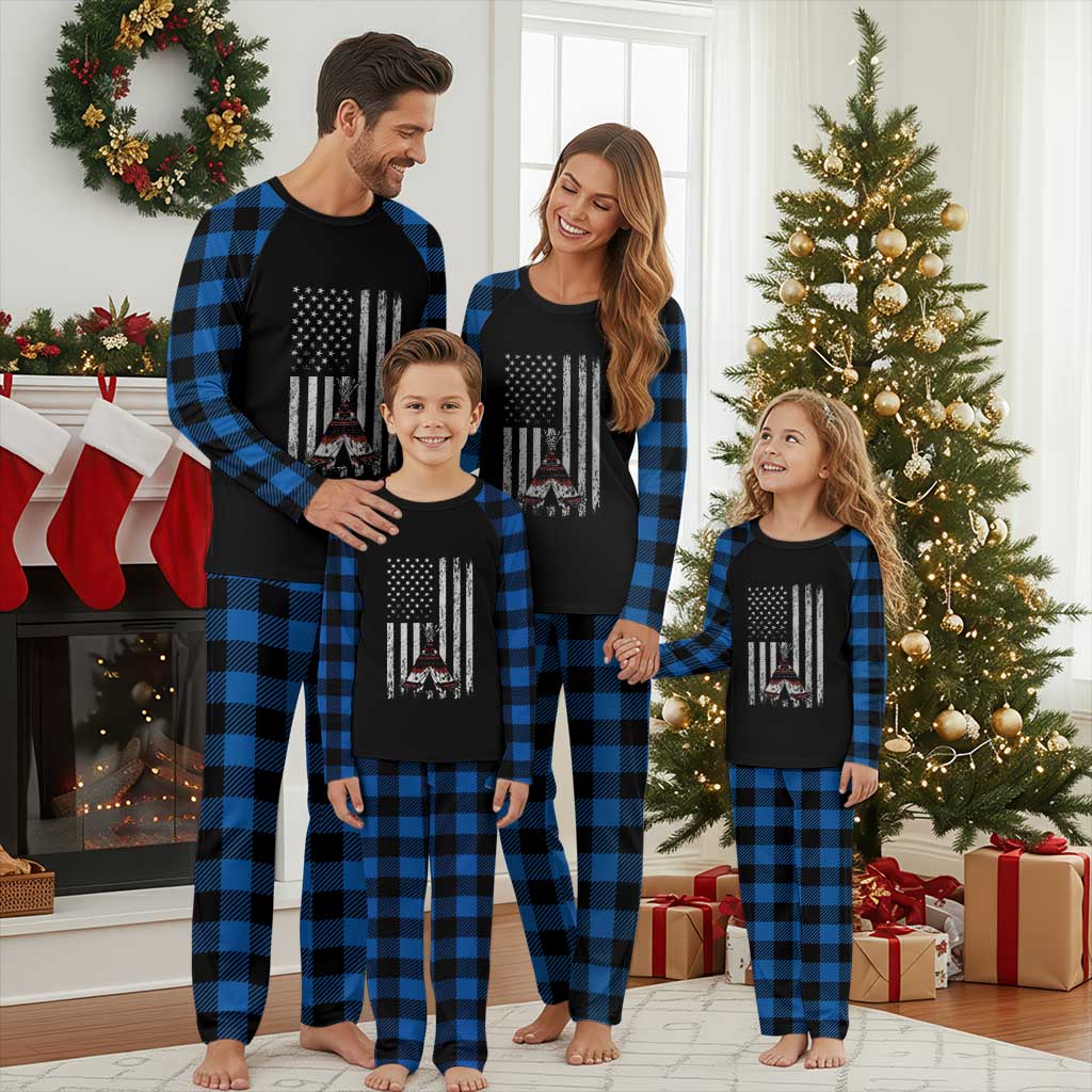 Teepee Pocket Native American Plaid Pajama Set American Flag Native Feather Pride Month Indigenous