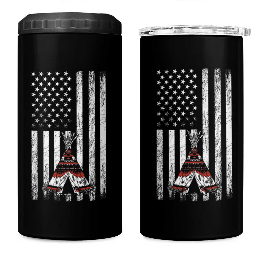 Teepee Pocket Native American 4 in 1 Can Cooler Tumbler American Flag Native Feather Pride Month Indigenous