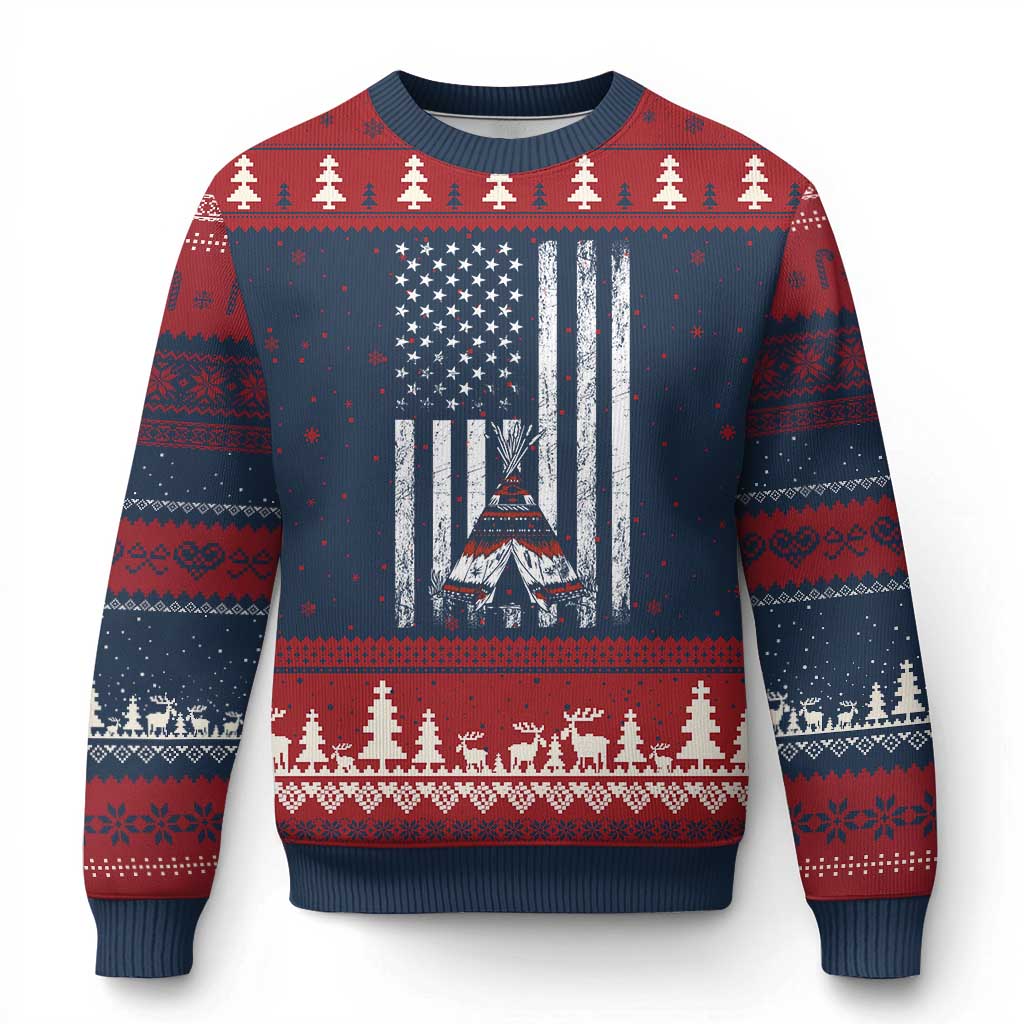Teepee Pocket Native American Ugly Christmas Sweater American Flag Native Feather Pride Month Indigenous