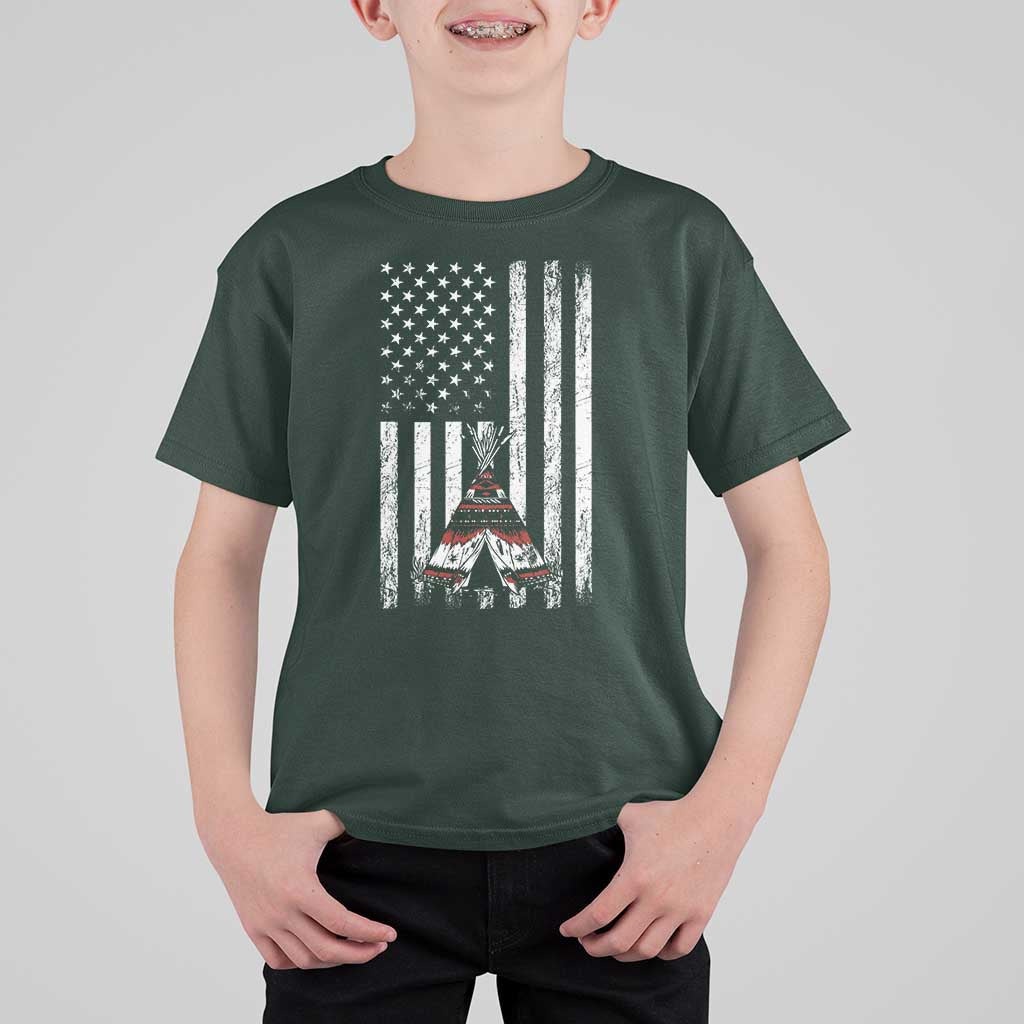 Teepee Pocket Native American T Shirt For Kid American Flag Native Feather Pride Month Indigenous