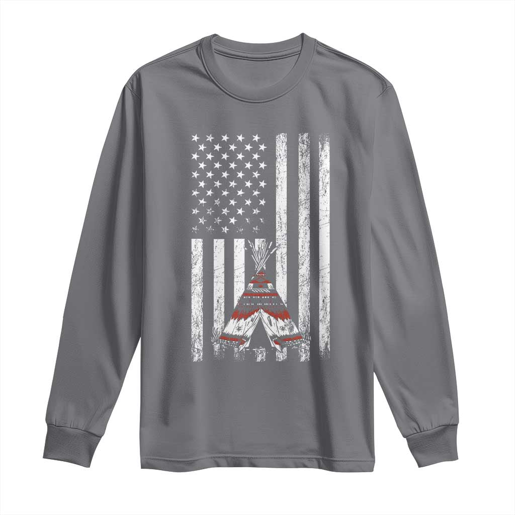 Teepee Pocket Native American Long Sleeve Shirt American Flag Native Feather Pride Month Indigenous