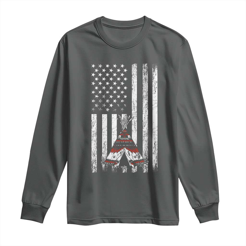 Teepee Pocket Native American Long Sleeve Shirt American Flag Native Feather Pride Month Indigenous