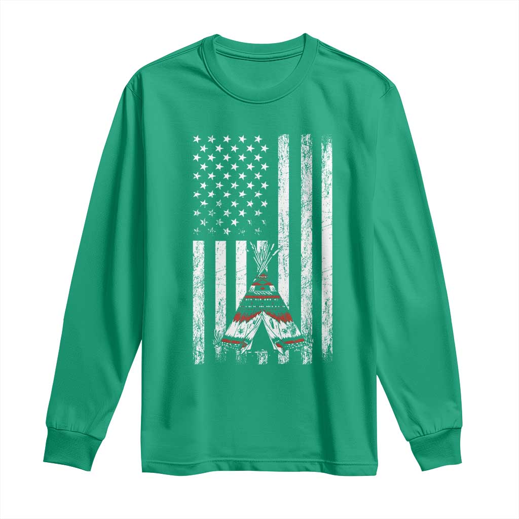Teepee Pocket Native American Long Sleeve Shirt American Flag Native Feather Pride Month Indigenous