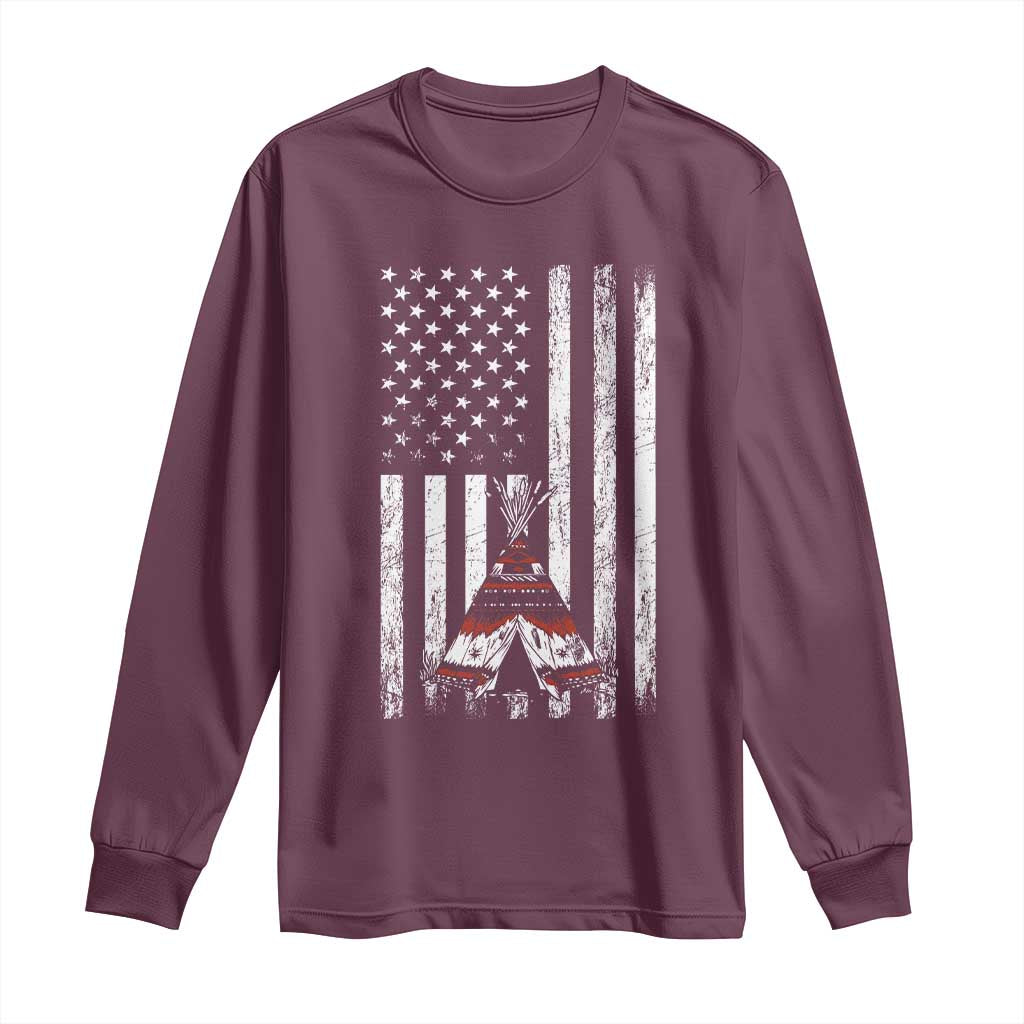 Teepee Pocket Native American Long Sleeve Shirt American Flag Native Feather Pride Month Indigenous