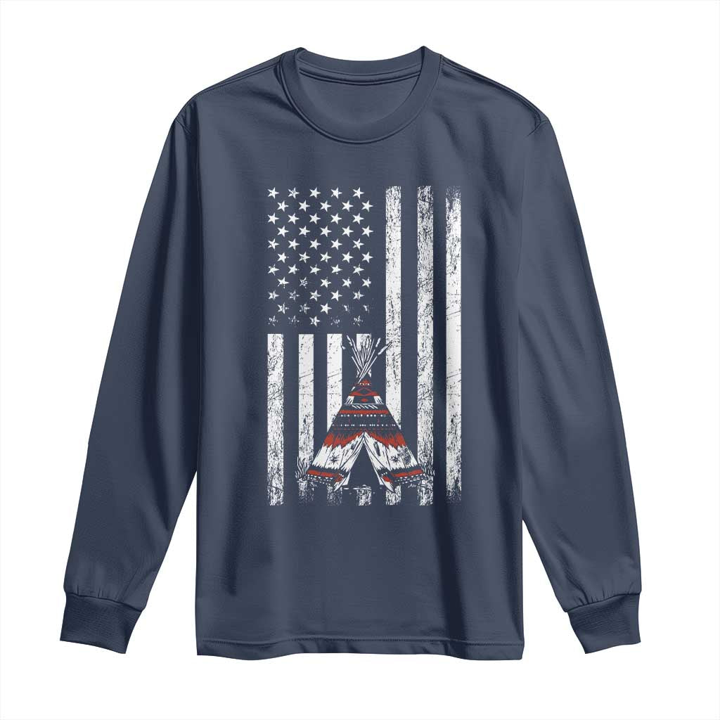 Teepee Pocket Native American Long Sleeve Shirt American Flag Native Feather Pride Month Indigenous