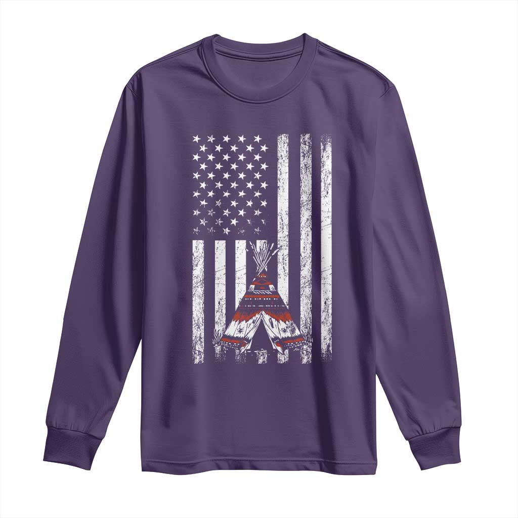 Teepee Pocket Native American Long Sleeve Shirt American Flag Native Feather Pride Month Indigenous
