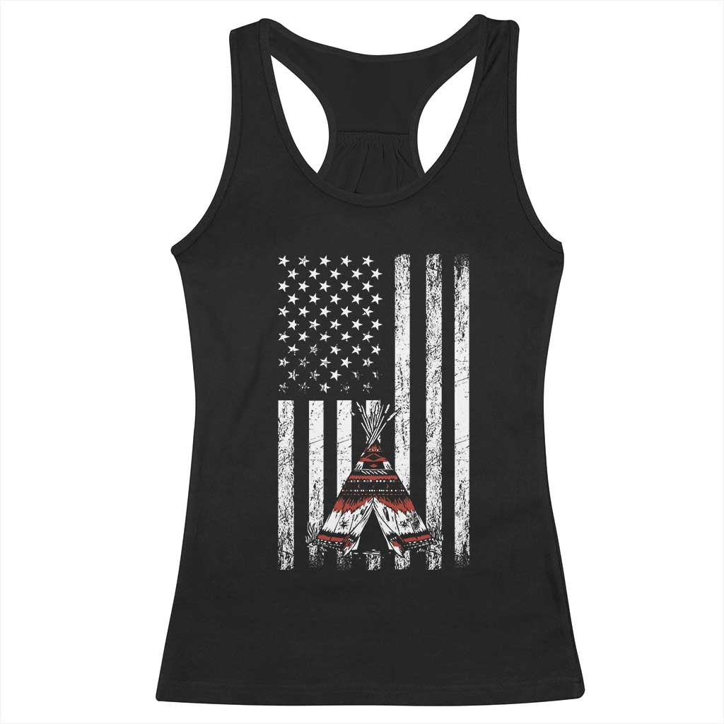 Teepee Pocket Native American Racerback Tank Top American Flag Native Feather Pride Month Indigenous