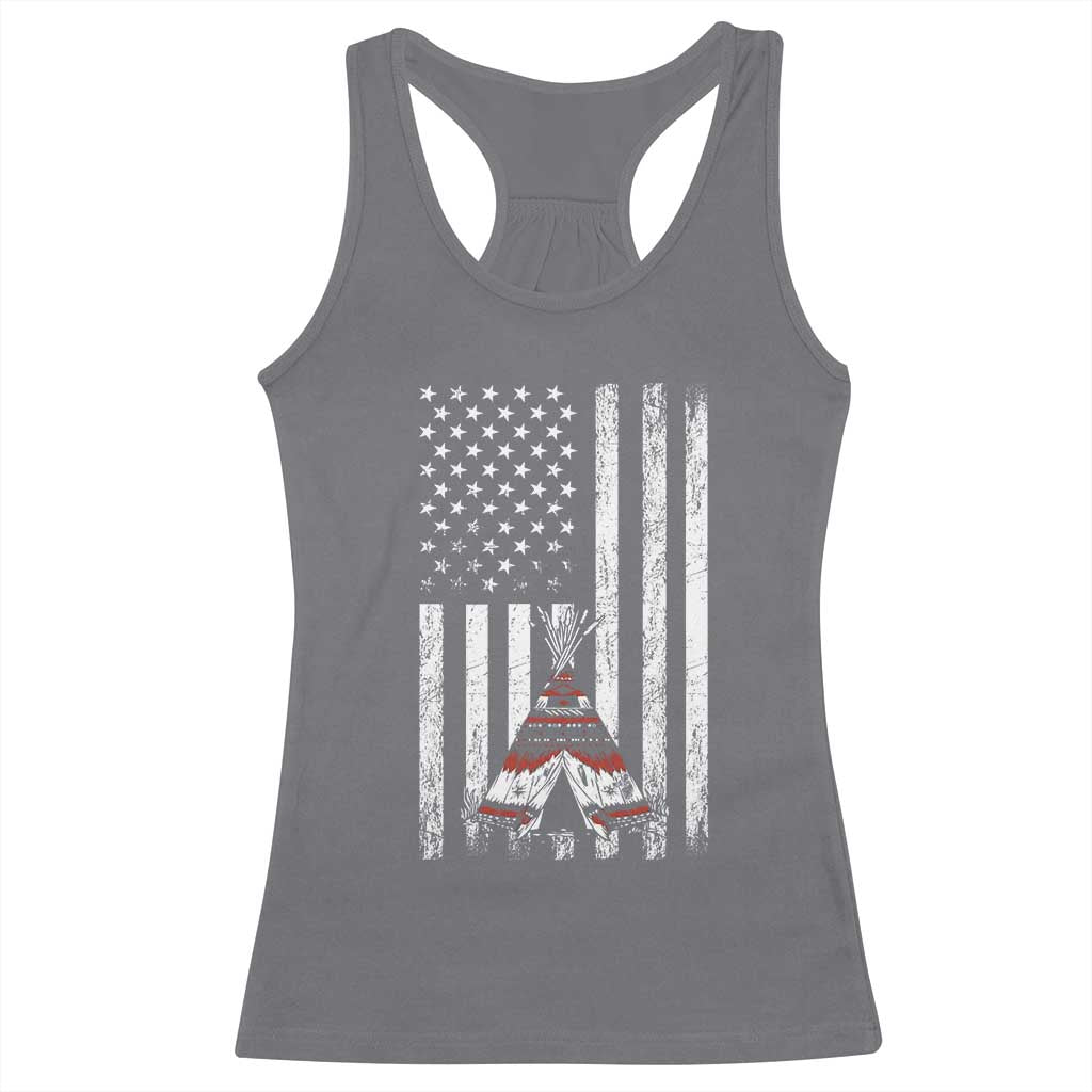 Teepee Pocket Native American Racerback Tank Top American Flag Native Feather Pride Month Indigenous