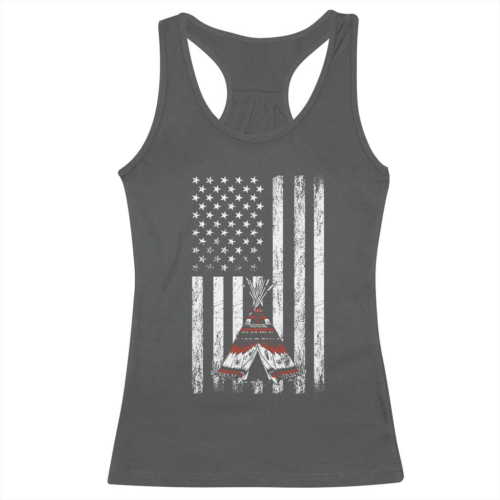 Teepee Pocket Native American Racerback Tank Top American Flag Native Feather Pride Month Indigenous
