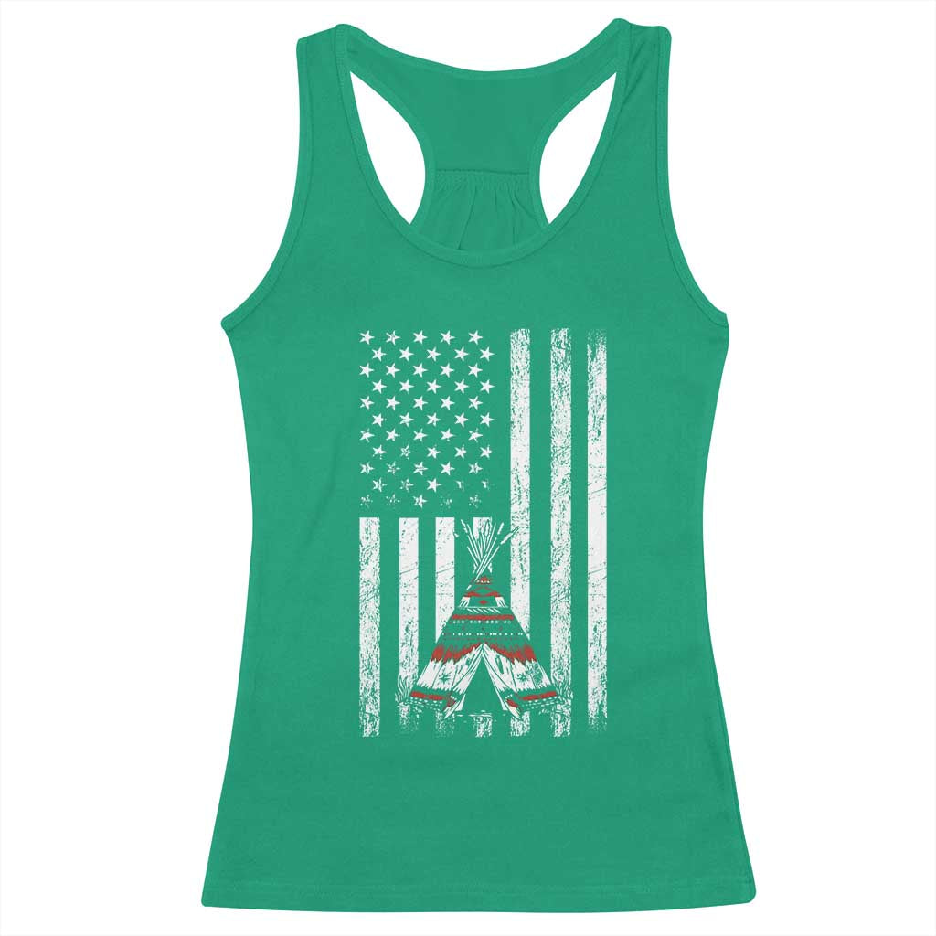 Teepee Pocket Native American Racerback Tank Top American Flag Native Feather Pride Month Indigenous