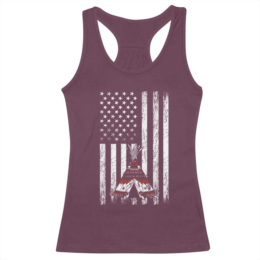 Teepee Pocket Native American Racerback Tank Top American Flag Native Feather Pride Month Indigenous
