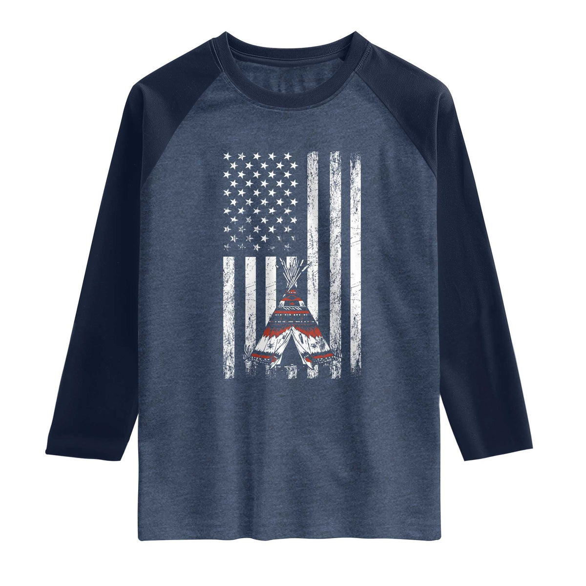 Teepee Pocket Native American Raglan Shirt American Flag Native Feather Pride Month Indigenous