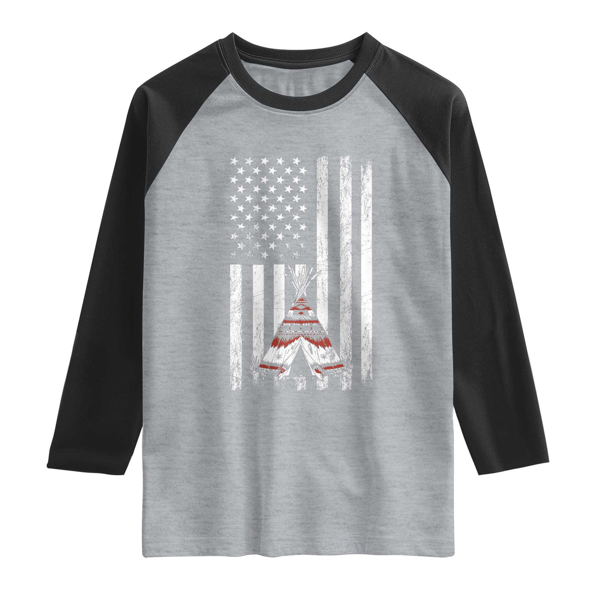 Teepee Pocket Native American Raglan Shirt American Flag Native Feather Pride Month Indigenous
