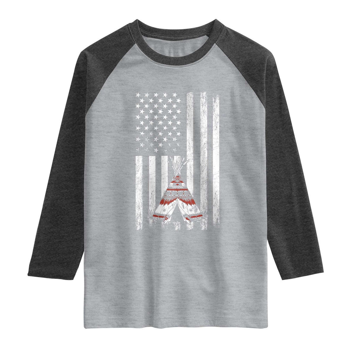 Teepee Pocket Native American Raglan Shirt American Flag Native Feather Pride Month Indigenous
