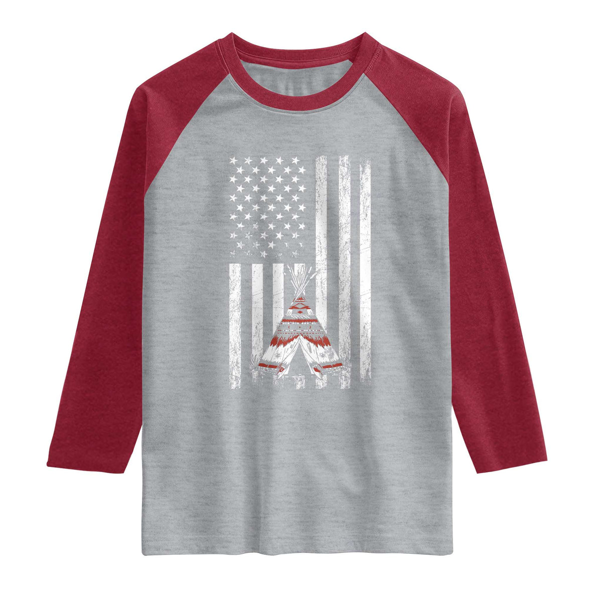 Teepee Pocket Native American Raglan Shirt American Flag Native Feather Pride Month Indigenous
