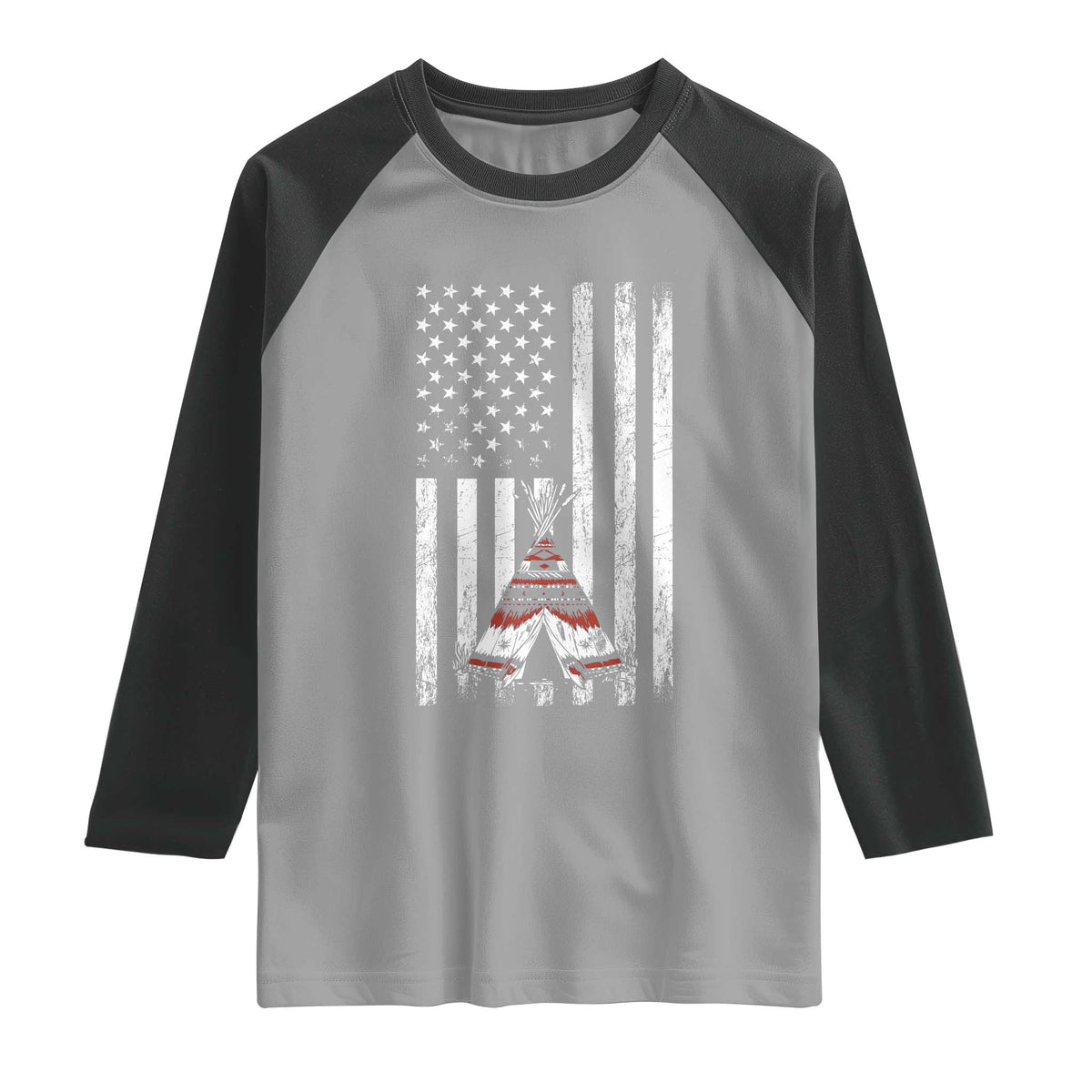 Teepee Pocket Native American Raglan Shirt American Flag Native Feather Pride Month Indigenous