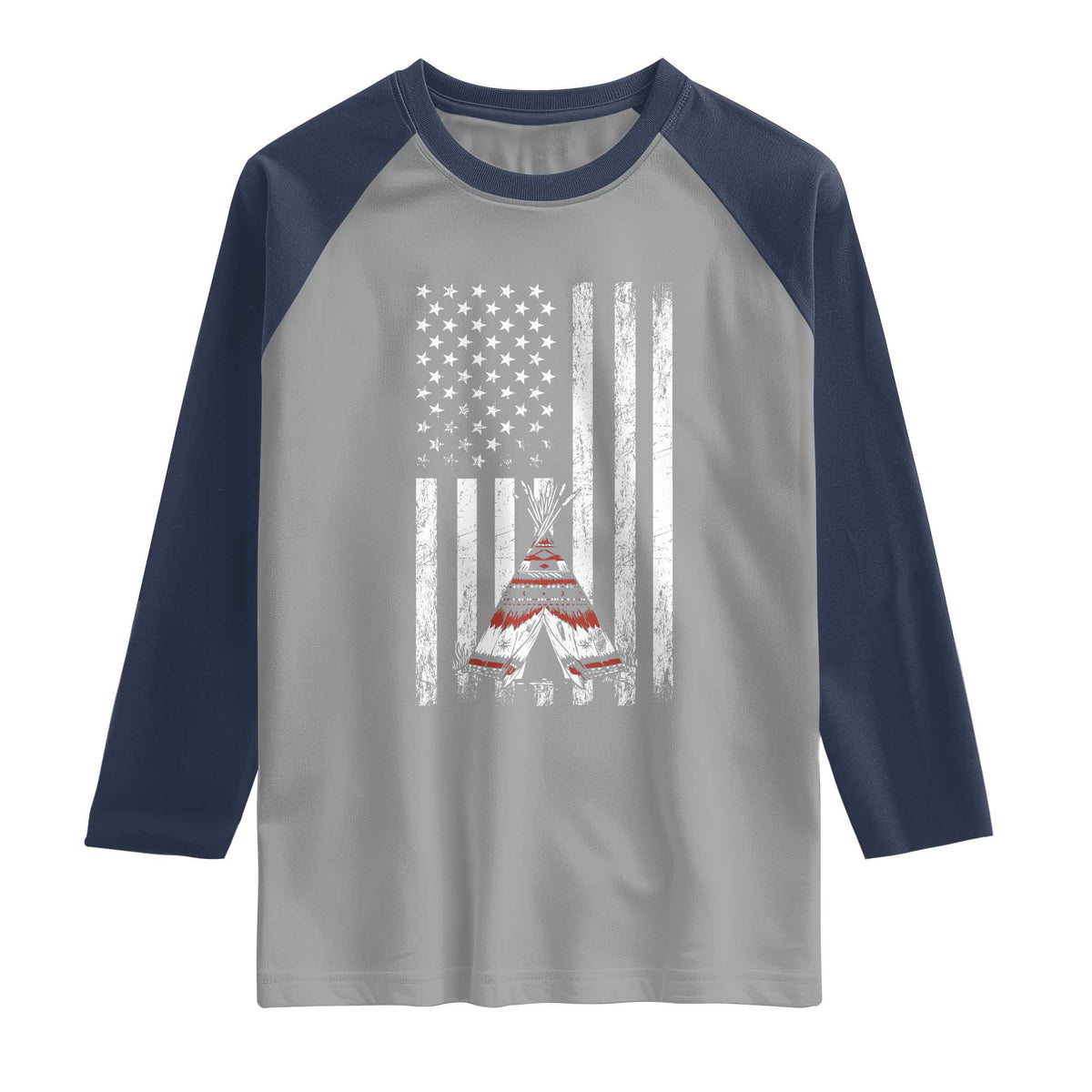 Teepee Pocket Native American Raglan Shirt American Flag Native Feather Pride Month Indigenous