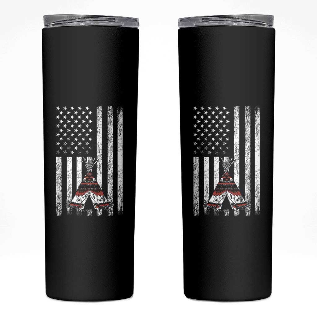 Teepee Pocket Native American Skinny Tumbler American Flag Native Feather Pride Month Indigenous
