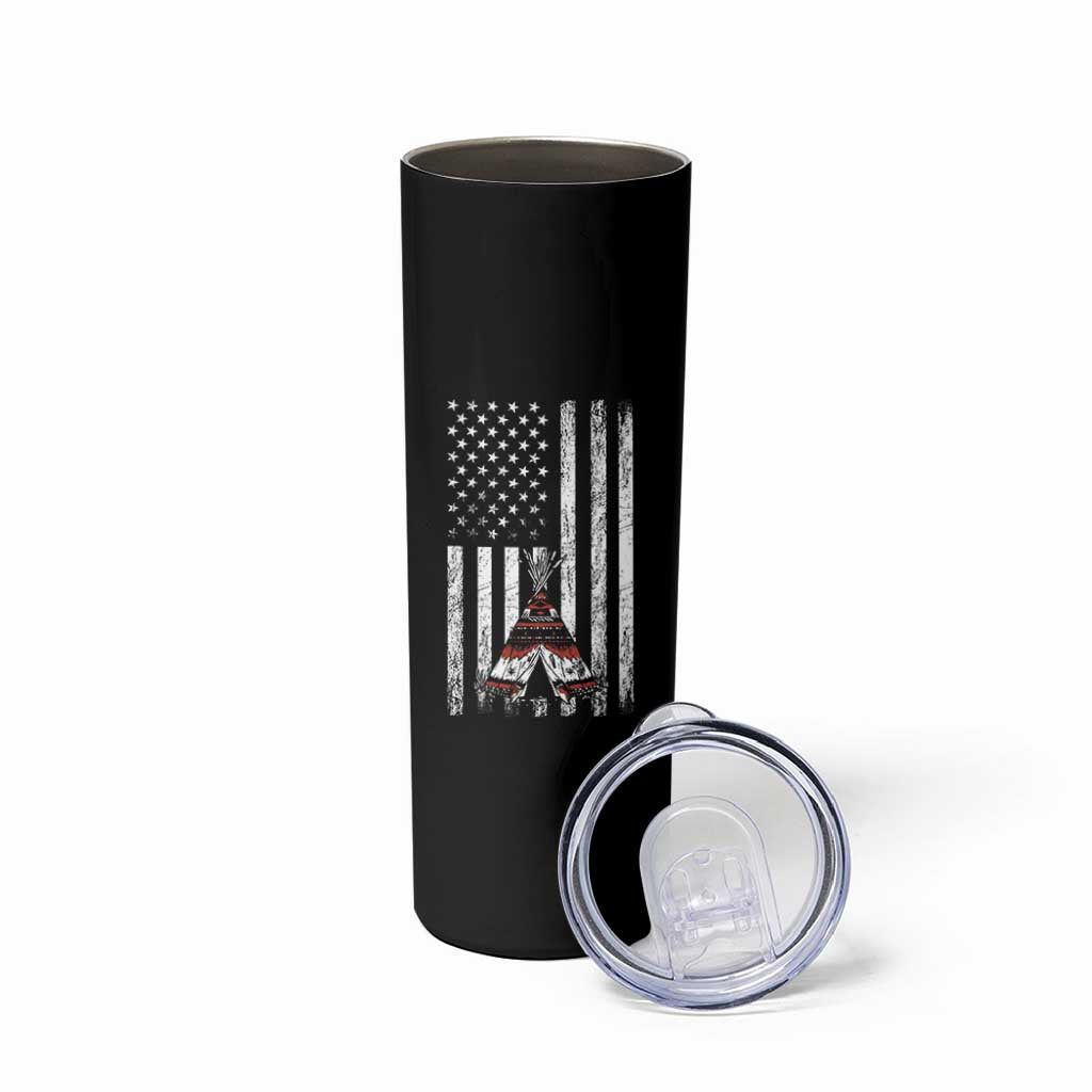 Teepee Pocket Native American Skinny Tumbler American Flag Native Feather Pride Month Indigenous